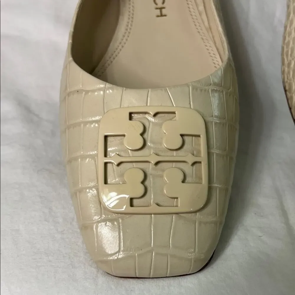 NWOB TORY BURCH GEORGIA CROC-EMBOSSED LEATHER BALLET IN CREAM Size 10